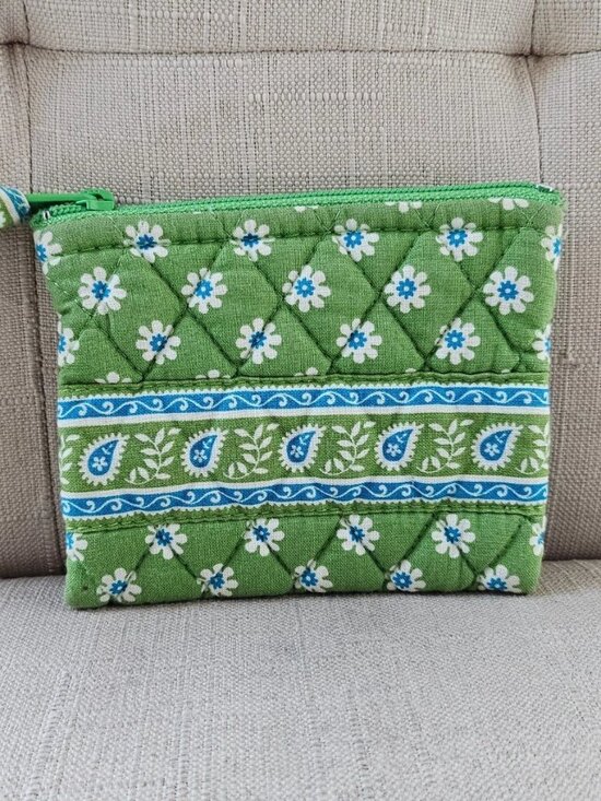 Vera Bradley Handbags - Vera Bradley Women Coin Purse Zip Closure Green Cotton Mini Wallet Made in USA